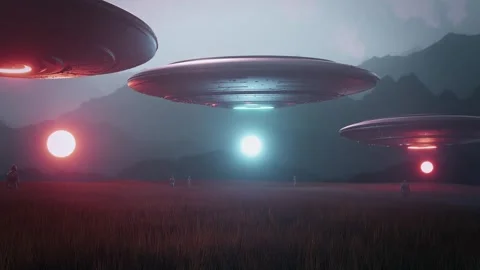 Alien Ufos Spaceships In A Grass Field Stock Video Pond