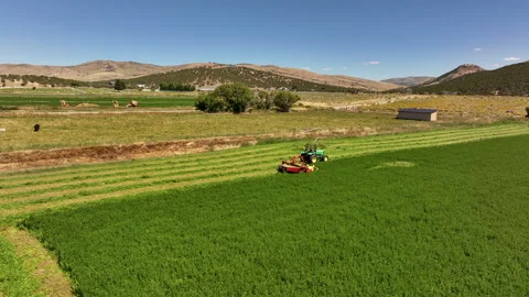 Aerial Farm Alfalfa Hay Field Tractor Sw Stock Video Pond5