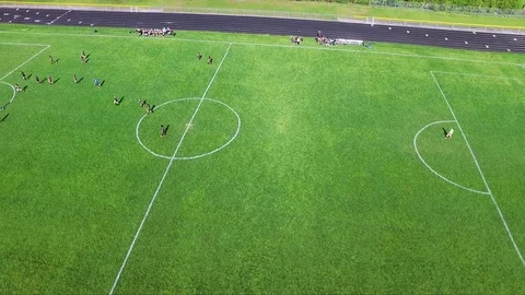 Aerial Top Down View Of Soccer Field Wit Stock Video Pond