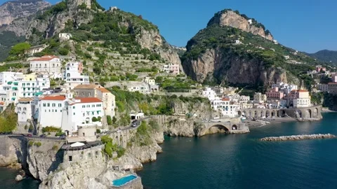 Aerial View Of Atrani Famous Coastal Vil Stock Video Pond