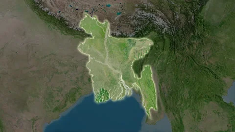 Bangladesh Map Extract Glow Satellit Stock Video Pond