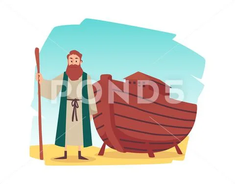 Biblical Episode Of Noah S Ark In Flat Cartoon Vector Illustration