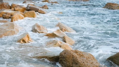 Big Ocean Waves Hitting Rocks Close Up Stock Video Pond