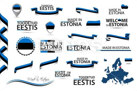 Big Vector Set Of Estonian Ribbons Symbols Icons And Flags Made In