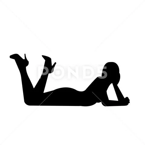 Black Woman Lying Down Silhouette On White Background Clip Art 87023691