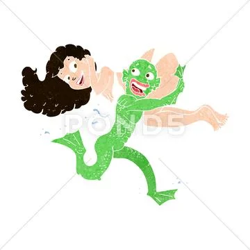 Cartoon Swamp Monster Carrying Girl In Bikini Royalty Free