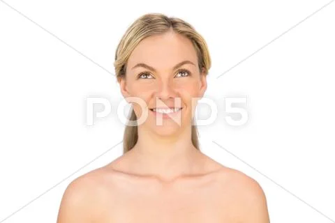 Stock Photograph Cheerful Nude Blonde Posing