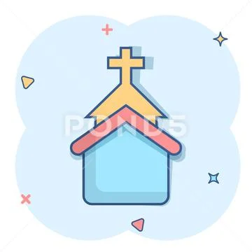 Church Icon In Comic Style Chapel Vector Cartoon Illustration On White