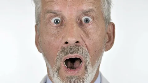 Close Up Of Shocked Old Man White Backg Stock Video Pond