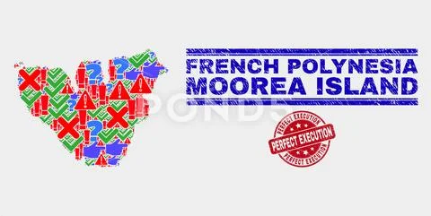 Composition Of Moorea Island Map Symbol Mosaic And Distress Perfect