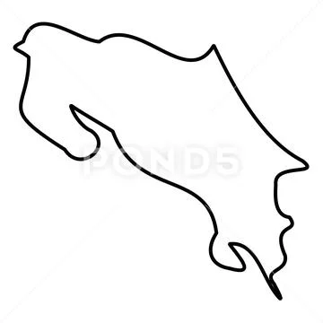 Costa Rica Solid Black Outline Border Map Of Country Area Simple