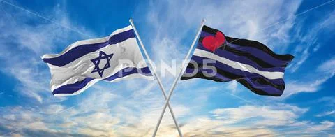 Crossed National Flags Of Israel And Leather Latex And BDSM Pride Flag