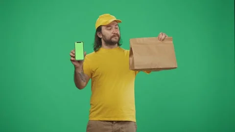 Delivery Man In Yellow Uniform With Pape Stock Video Pond