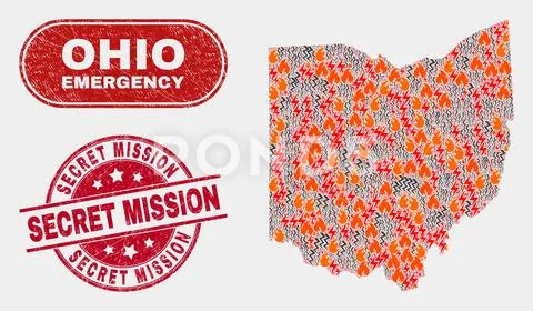 Disaster And Emergency Collage Of Ohio State Map And Scratched Secret