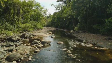 Drone Flyover Model In Bikini On Rocky R Stock Video Pond