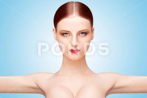 Female Beauty Front Portrait Of A Nude Girl With Beautiful Face And