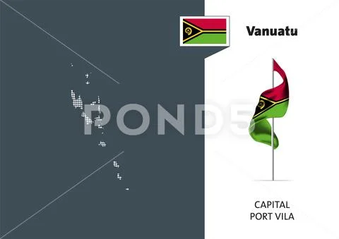 Flag Of Vanuatu On White Background Dotted Map Of Vanuatu Illustration