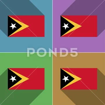 Flags East Timor Set Of Colors Flat Design And Long Shadows Graphic