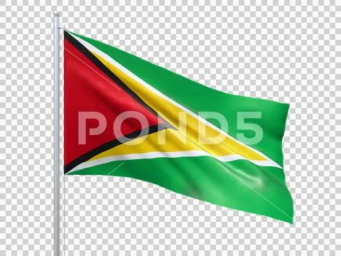 Guyana Flag Waving On Transparent Background Close Up Isolated 3D