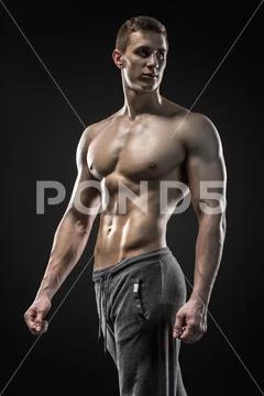 Image Of Very Muscular Man Posing With Naked Torso Stock Photo 167582375