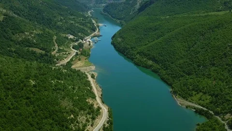 Lake Koman Albania Drone Aerial Flyover Stock Video Pond5