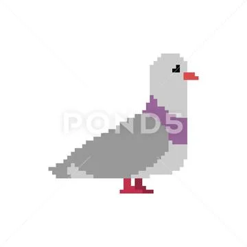 Pigeon Pixel Art Dove 8 Bit Vector Illustration Graphic 96382457