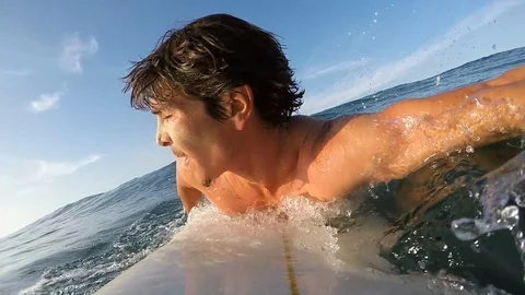 Pov Of A Shirtless Surfer Surfing Waves Stock Video Pond