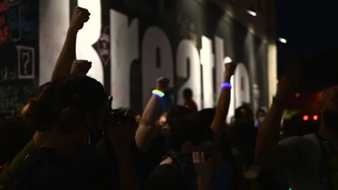 Protesters Raise Their Fists In Front Of Stock Video Pond