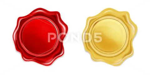 Red And Golden Wax Seal Isolated On Transparent Background Realistic