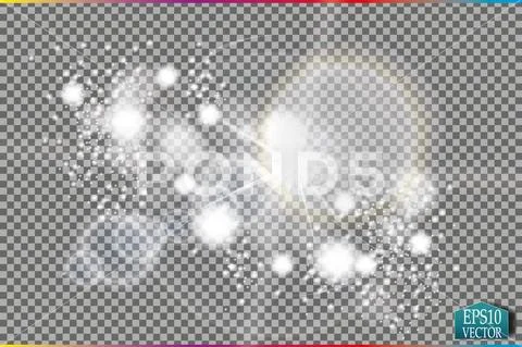 Set Of Golden Glowing Lights Effects Isolated On Transparent Background