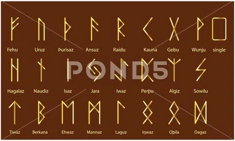 Set Of Old Norse Scandinavian Runes Rune Alphabet Illustration