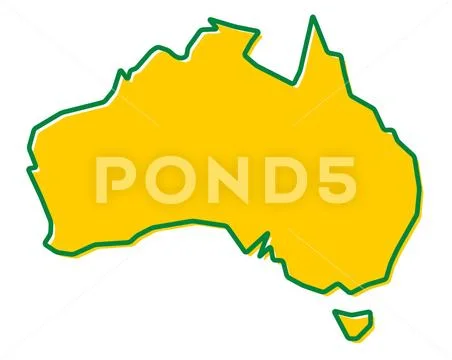 Simplified Map Of Australia Outline Fill And Stroke Are National Colours Stock Photo