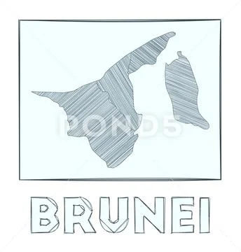 Sketch Map Of Brunei Grayscale Hand Drawn Map Of The Country Filled