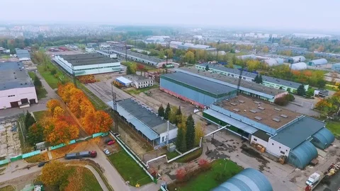 Sky View Industrial Buildings In Factory Stock Video Pond