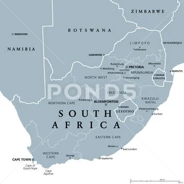 South Africa Gray Political Map With Provinces And Largest Cities