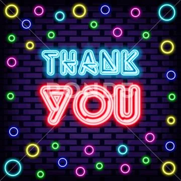 Thank You Neon Signboards On Brick Wall Background Light Banner