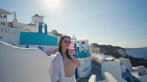 Tourist Travel Woman In Oia Santorini Stock Video Pond