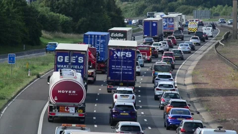 Traffic Jam On The A1 M Motorway Near Le Stock Video Pond5