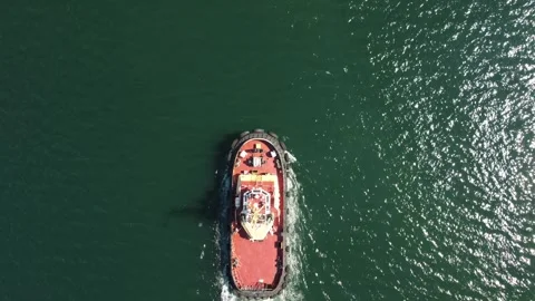 Tug Boat In Open Calm Sea Helps Large C Stock Video Pond5