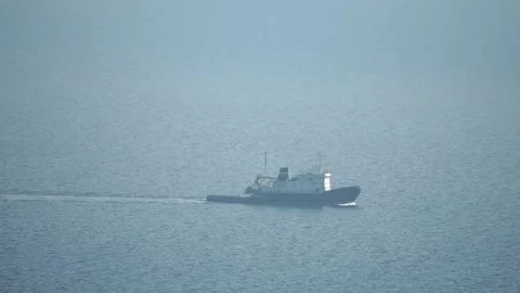 Tug Boat In Open Calm Sea Heading Back Stock Video Pond