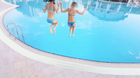 Bikini Pool Jump Stock Video Footage Royalty Free Bikini Pool Jump