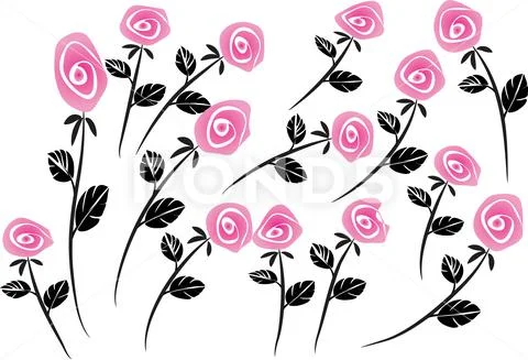 Vector Drawing Pink Rose Background Design Set Clip Art