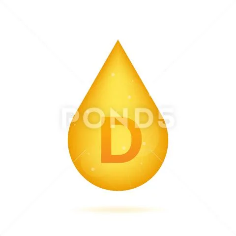 Vitamin D Gold Shining Icon Ascorbic Acid Vector Illustration