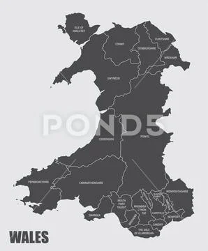 Wales Regions Map Royalty Free Illustration