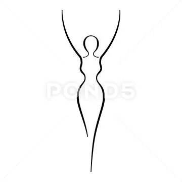 Woman Body Sketch Line Art Icon Female Pose Outline Silhouette Model