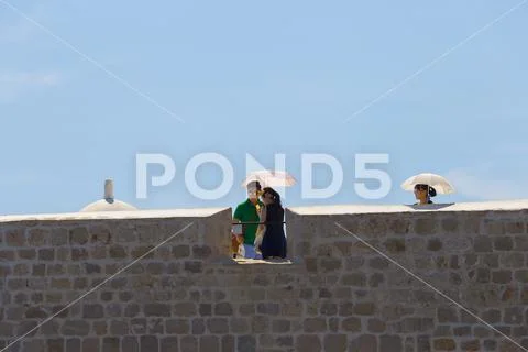 Asian tourists on the Dubrovnik city wall