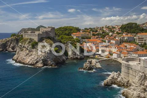 Surf on the cliffs of the city walls of Dubrovnik, Croatia
