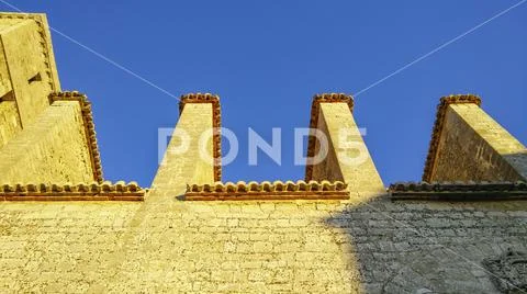 Facade and walls of the castle of Ibiza town Eivissa, Spain
