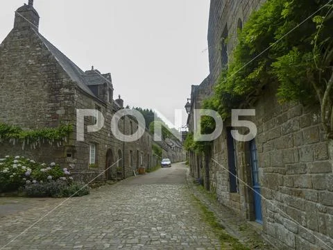 Small street in the small Breton town of Locronan, France
