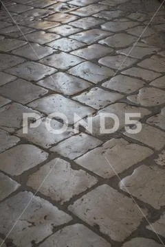 Old limestone pavement in the streets of Dubrovnik, Croatia